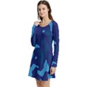 Blue Camouflage Pattern Long Sleeve Velour Skater Dress View2
