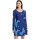 Blue Camouflage Pattern Long Sleeve Velour Skater Dress View3