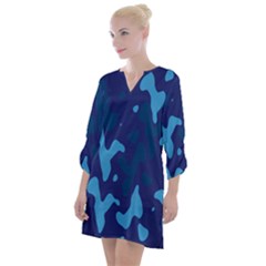 Blue Camouflage Pattern Open Neck Shift Dress