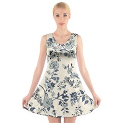 Blue Vintage Background V-neck Sleeveless Dress