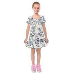 Blue Vintage Background Kids  Short Sleeve Velvet Dress
