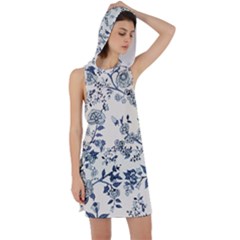 Blue Vintage Background Racer Back Hoodie Dress