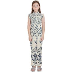 Blue Vintage Background Kids  Sleeveless Ruffle Edge Band Collar Chiffon One Piece