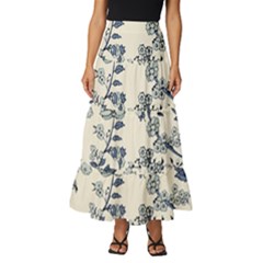 Blue Vintage Background Tiered Ruffle Maxi Skirt