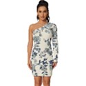 Blue Vintage Background Long Sleeve One Shoulder Mini Dress View1