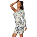 Blue Vintage Background Long Sleeve One Shoulder Mini Dress View2