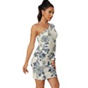 Blue Vintage Background Long Sleeve One Shoulder Mini Dress View3
