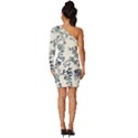 Blue Vintage Background Long Sleeve One Shoulder Mini Dress View4