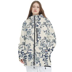 Blue Vintage Background Women s Multi Pockets Zip Ski And Snowboard Waterproof Breathable Jacket