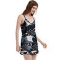 Blue Winter Camouflage, Military Camouflage V-Neck Satin Loungewear Set View3