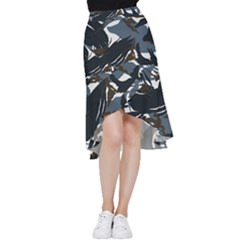 Blue Winter Camouflage, Military Camouflage Frill Hi Low Chiffon Skirt