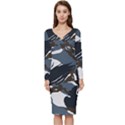 Blue Winter Camouflage, Military Camouflage Long Sleeve V-Neck Bodycon Dress  View1