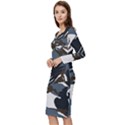 Blue Winter Camouflage, Military Camouflage Long Sleeve V-Neck Bodycon Dress  View2