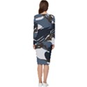 Blue Winter Camouflage, Military Camouflage Long Sleeve V-Neck Bodycon Dress  View4