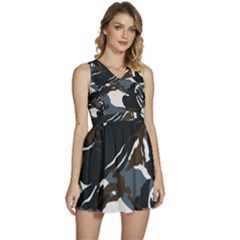Blue Winter Camouflage, Military Camouflage Sleeveless High Waist Mini Dress