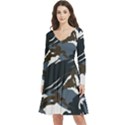 Blue Winter Camouflage, Military Camouflage Long Sleeve V-neck skater dress with Pockets View1