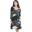 Blue Winter Camouflage, Military Camouflage Long Sleeve V-neck skater dress with Pockets View3