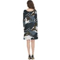 Blue Winter Camouflage, Military Camouflage Long Sleeve V-neck skater dress with Pockets View4