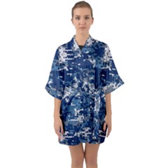 Blue, Camouflage, Cool, Navy, New, Pattern Half Sleeve Satin Kimono 