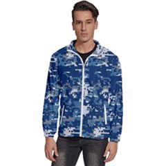 Blue, Camouflage, Cool, Navy, New, Pattern Men s High Neck Windbreaker