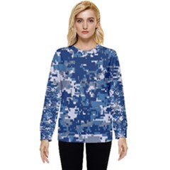 Blue, Camouflage, Cool, Navy, New, Pattern Hidden Pocket Sweatshirt