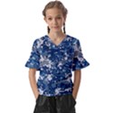 Blue, Camouflage, Cool, Navy, New, Pattern Kids  V-Neck Horn Sleeve Blouse View1