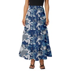 Blue, Camouflage, Cool, Navy, New, Pattern Tiered Ruffle Maxi Skirt