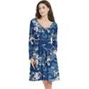 Blue, Camouflage, Cool, Navy, New, Pattern Long Sleeve V-neck skater dress with Pockets View3