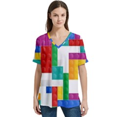 Colorful Bricks, Bricks, Colorful V-neck Split Shoulder Casual T-shirt