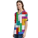 Colorful Bricks, Bricks, Colorful V-Neck Split Shoulder Casual T-Shirt View2