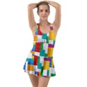 Colorful Bricks, Bricks, Colorful Ruffle Top Dress Swimsuit View1