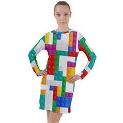 Colorful Bricks, Bricks, Colorful Long Sleeve Hoodie Dress