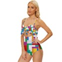 Colorful Bricks, Bricks, Colorful Knot Front One-Piece Swimsuit View2
