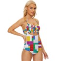 Colorful Bricks, Bricks, Colorful Knot Front One-Piece Swimsuit View3