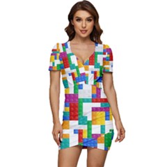 Colorful Bricks, Bricks, Colorful Low Cut Cap Sleeve Mini Dress