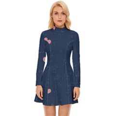 Corazones, Blue, Pattern Long Sleeve Velour Longline Dress