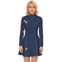 Corazones, Blue, Pattern Long Sleeve Velour Longline Dress View1