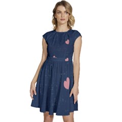 Corazones, Blue, Pattern Cap Sleeve High Waist Dress
