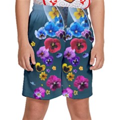 Falling Flowers, Art, Coffee Cup Kids  Basketball Shorts