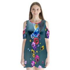 Falling Flowers, Art, Coffee Cup Shoulder Cutout Velvet One Piece