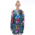 Falling Flowers, Art, Coffee Cup Velvet Long Sleeve Shoulder Cutout Dress View2