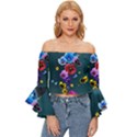 Falling Flowers, Art, Coffee Cup Off Shoulder Flutter Bell Sleeve Top View1