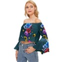 Falling Flowers, Art, Coffee Cup Off Shoulder Flutter Bell Sleeve Top View2