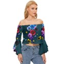Falling Flowers, Art, Coffee Cup Off Shoulder Flutter Bell Sleeve Top View3