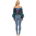 Falling Flowers, Art, Coffee Cup Off Shoulder Flutter Bell Sleeve Top View4