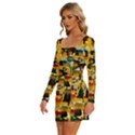 Lego People, Games Long Sleeve Square Neck Bodycon Velvet Dress View2