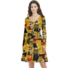 Lego People, Games Long Sleeve V-neck Skater Dress With Pockets