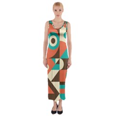 Retro Colorful Background, Retro Abstraction Fitted Maxi Dress