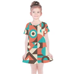 Retro Colorful Background, Retro Abstraction Kids  Simple Cotton Dress