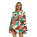 Retro Colorful Background, Retro Abstraction Round Neck Long Sleeve Bohemian Style Chiffon Mini Dress View1